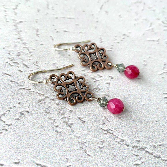 Heir of Ruby - Copper - Sterling Silver Dangle Earrings - Picture 3 of 4
